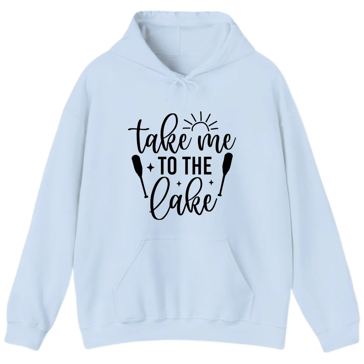 Take Me To The Lake Typography Design Hoodie in Light Blue