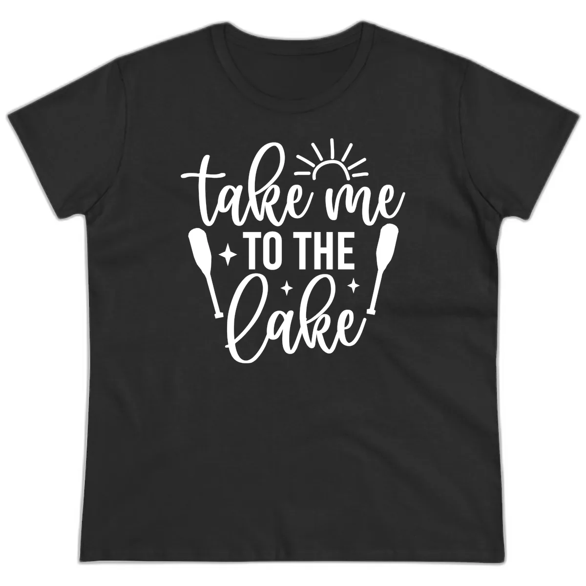 Take Me To The Lake Typography Design Ladies Tee in Black