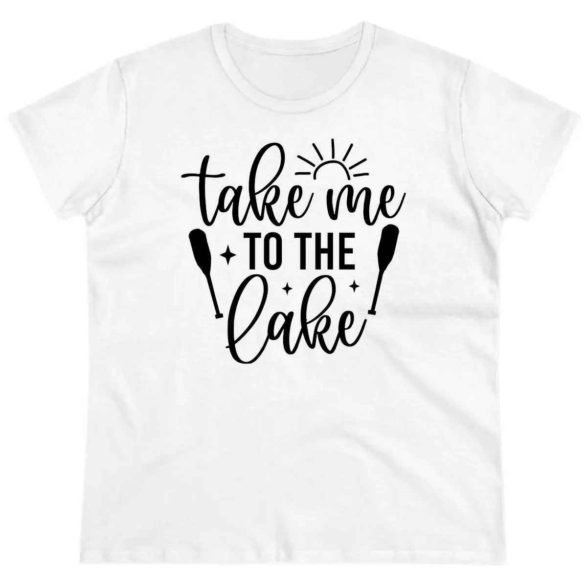 Take Me To The Lake Typography Design Ladies Tee in White