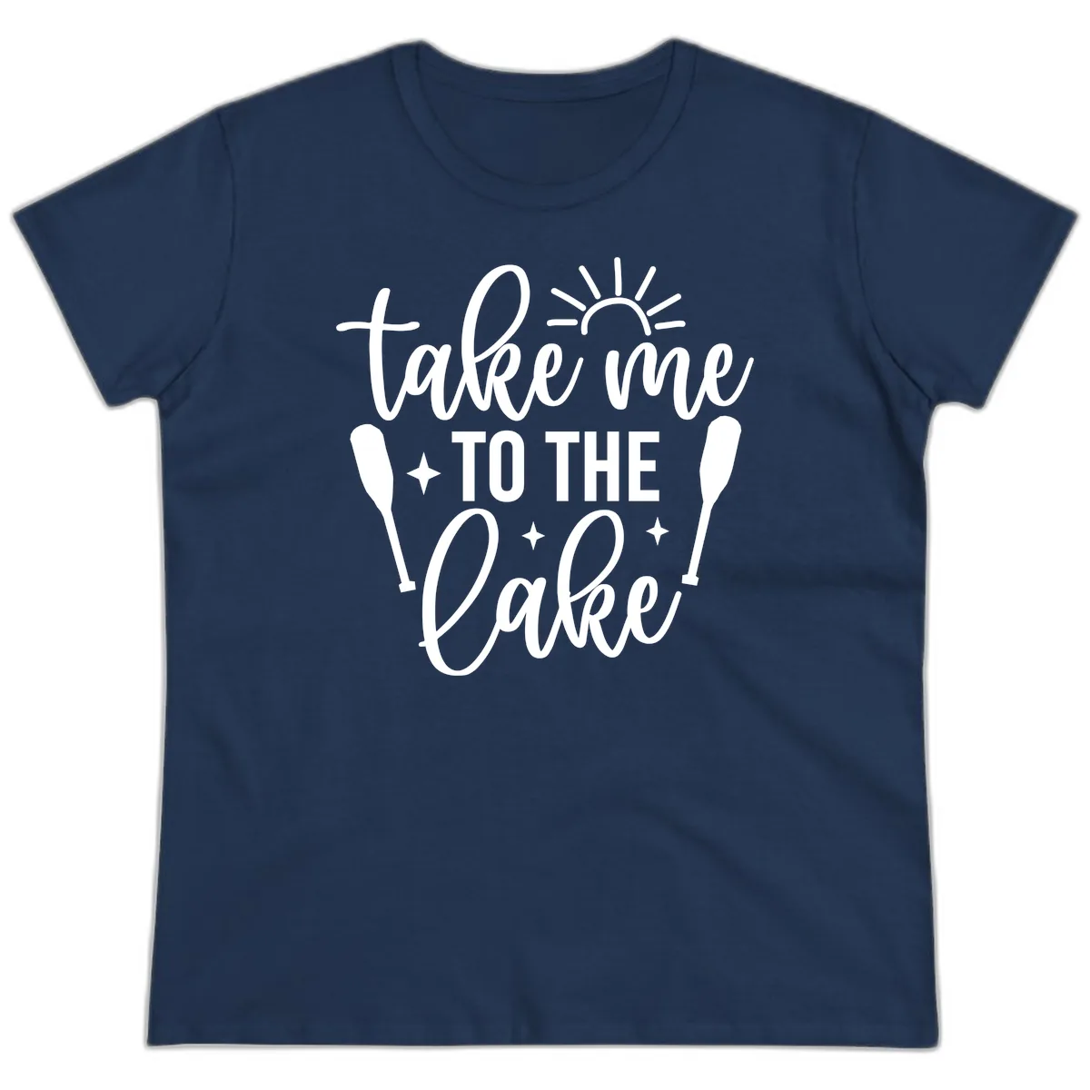 Take Me To The Lake Typography Design Ladies Tee in Navy