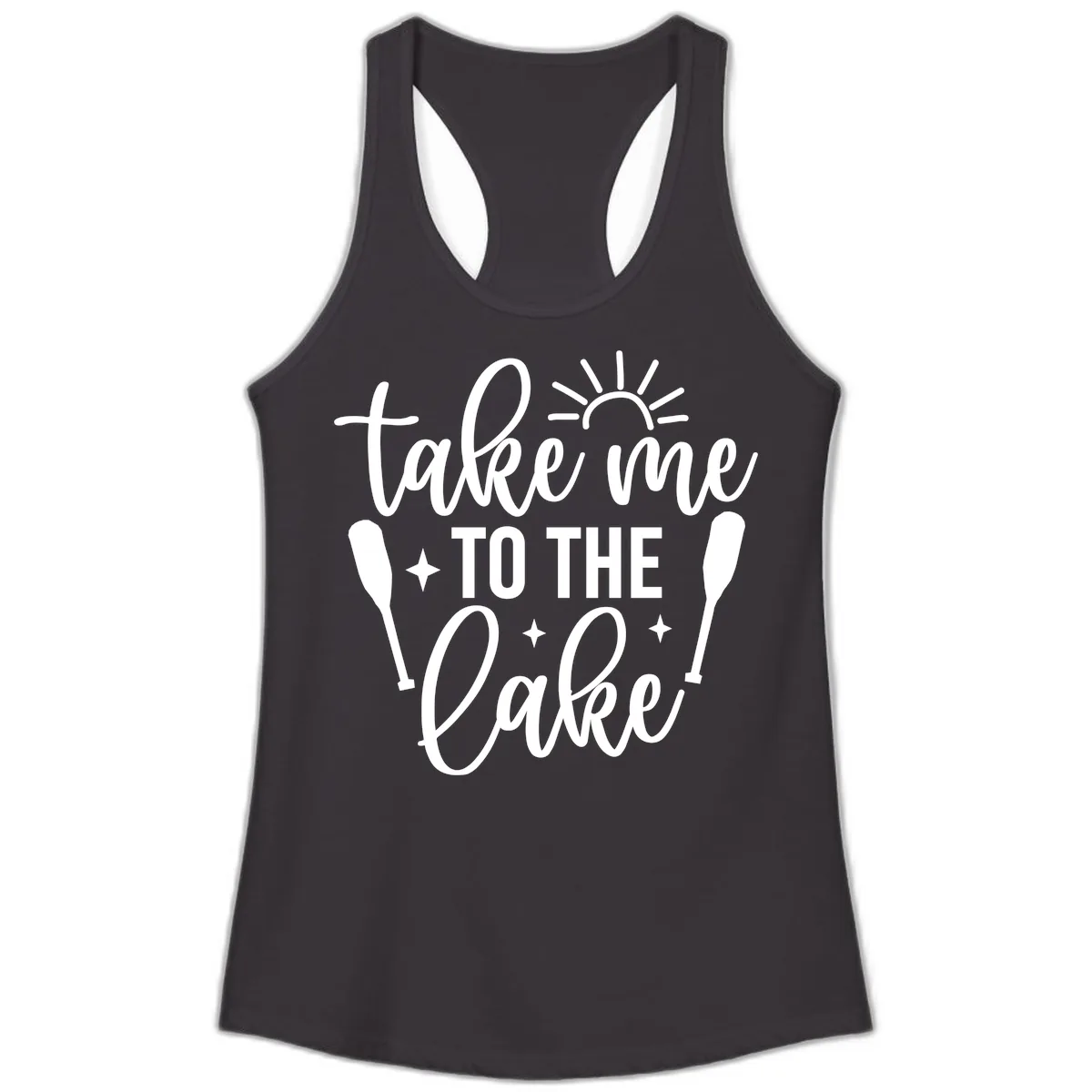 Take Me To The Lake Typography Design Ladies Tank in Black