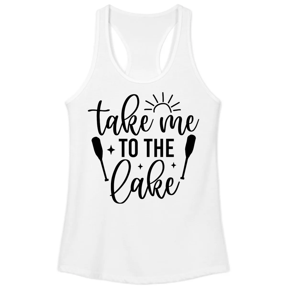 Take Me To The Lake Typography Design Ladies Tank in White