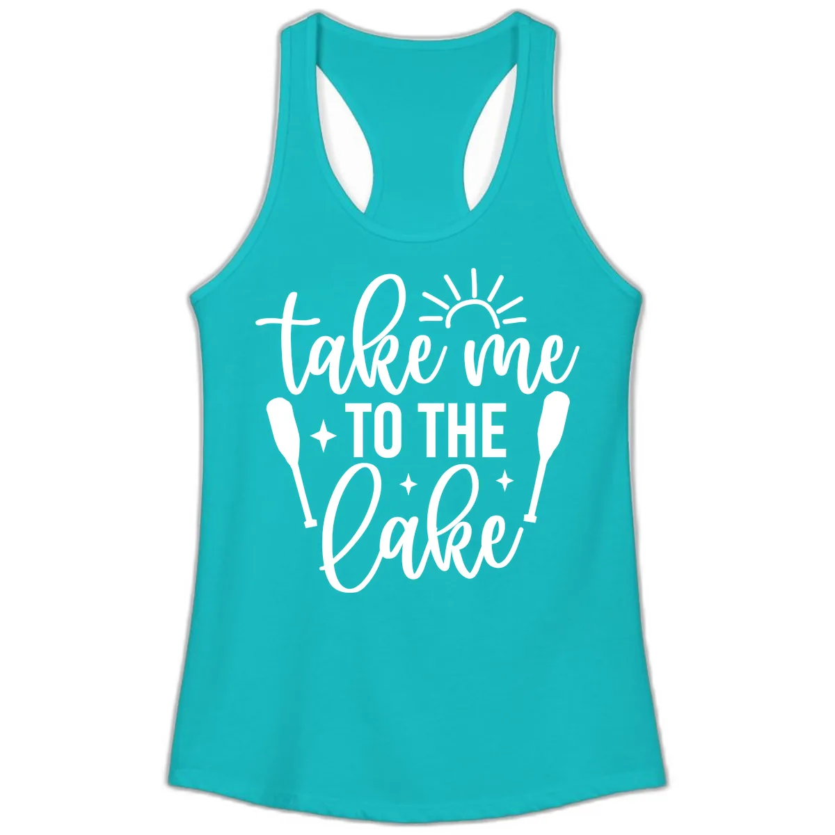 Take Me To The Lake Typography Design Ladies Tank in Tahiti Blue