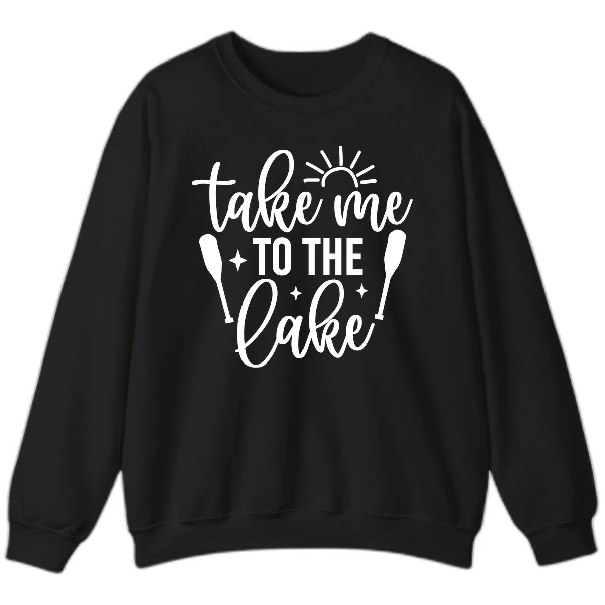 Take Me To The Lake Typography Design Sweatshirt in Black