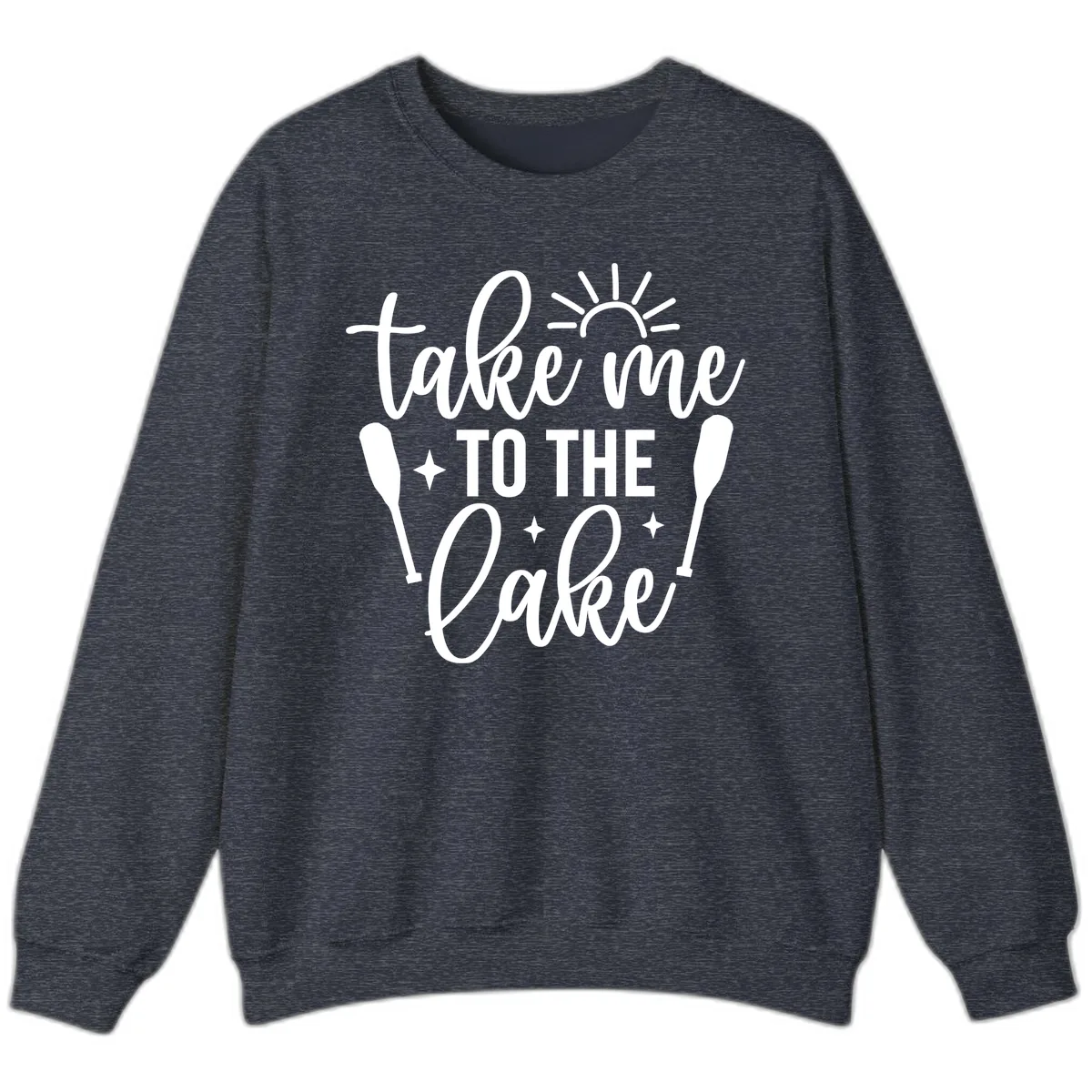 Take Me To The Lake Typography Design Sweatshirt in Heather Sport Dark Navy