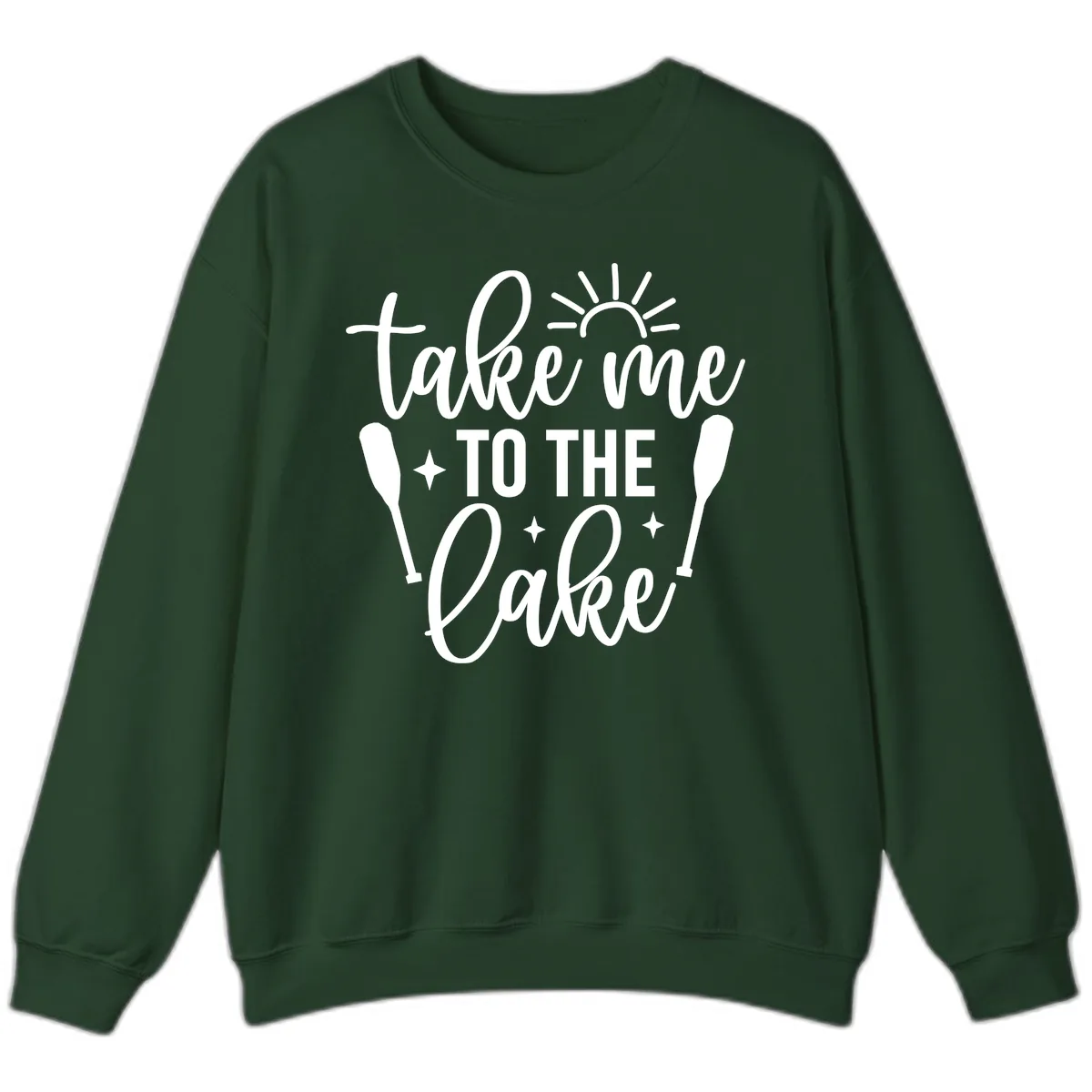 Take Me To The Lake Typography Design Sweatshirt in Forest Green
