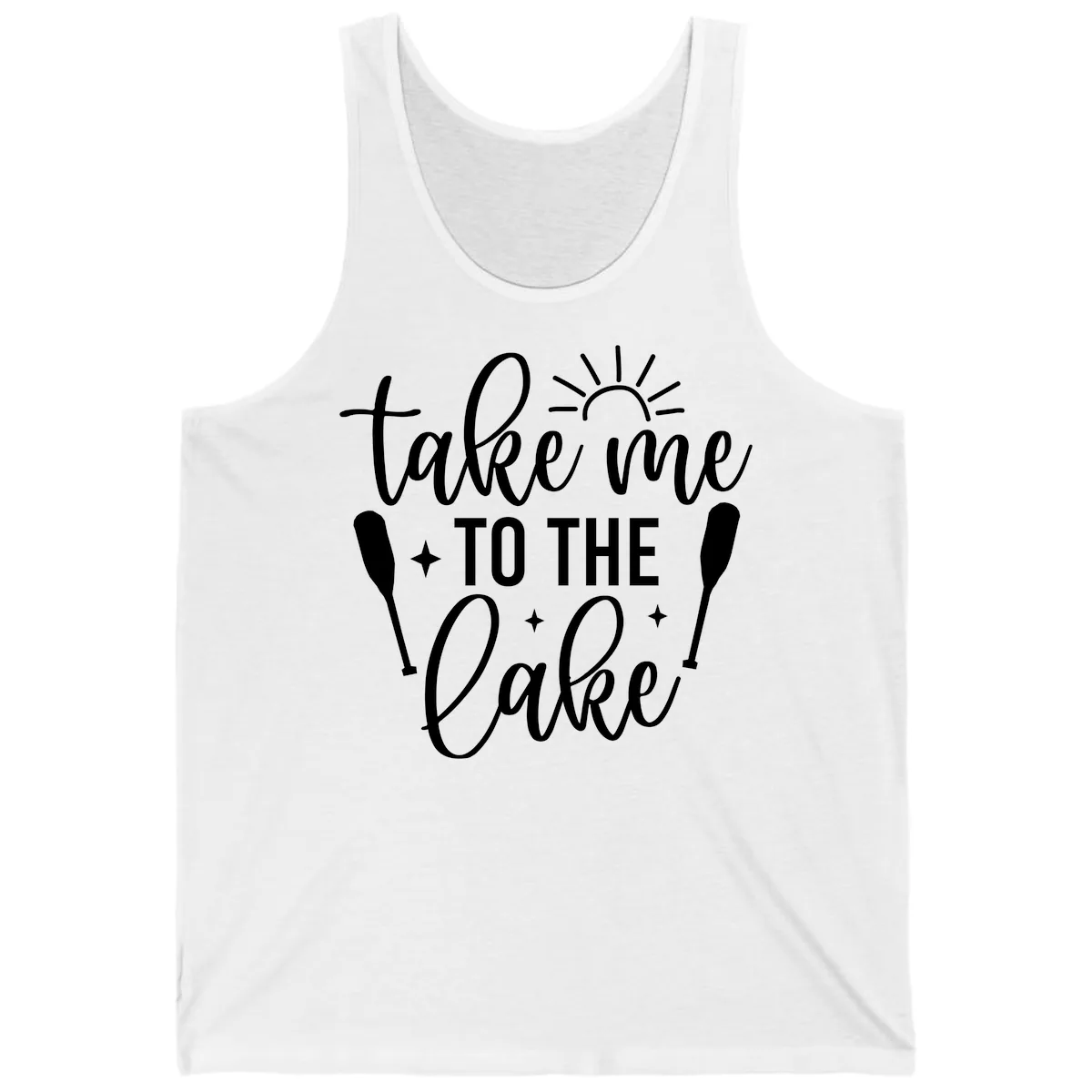 Take Me To The Lake Typography Design Tank in White