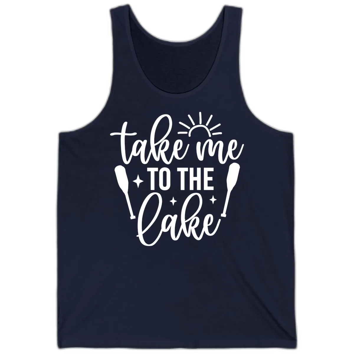 Take Me To The Lake Typography Design Tank in Navy
