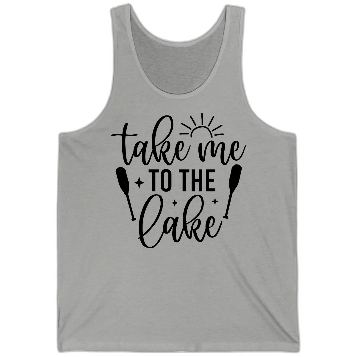 Take Me To The Lake Typography Design Tank in Athletic Heather