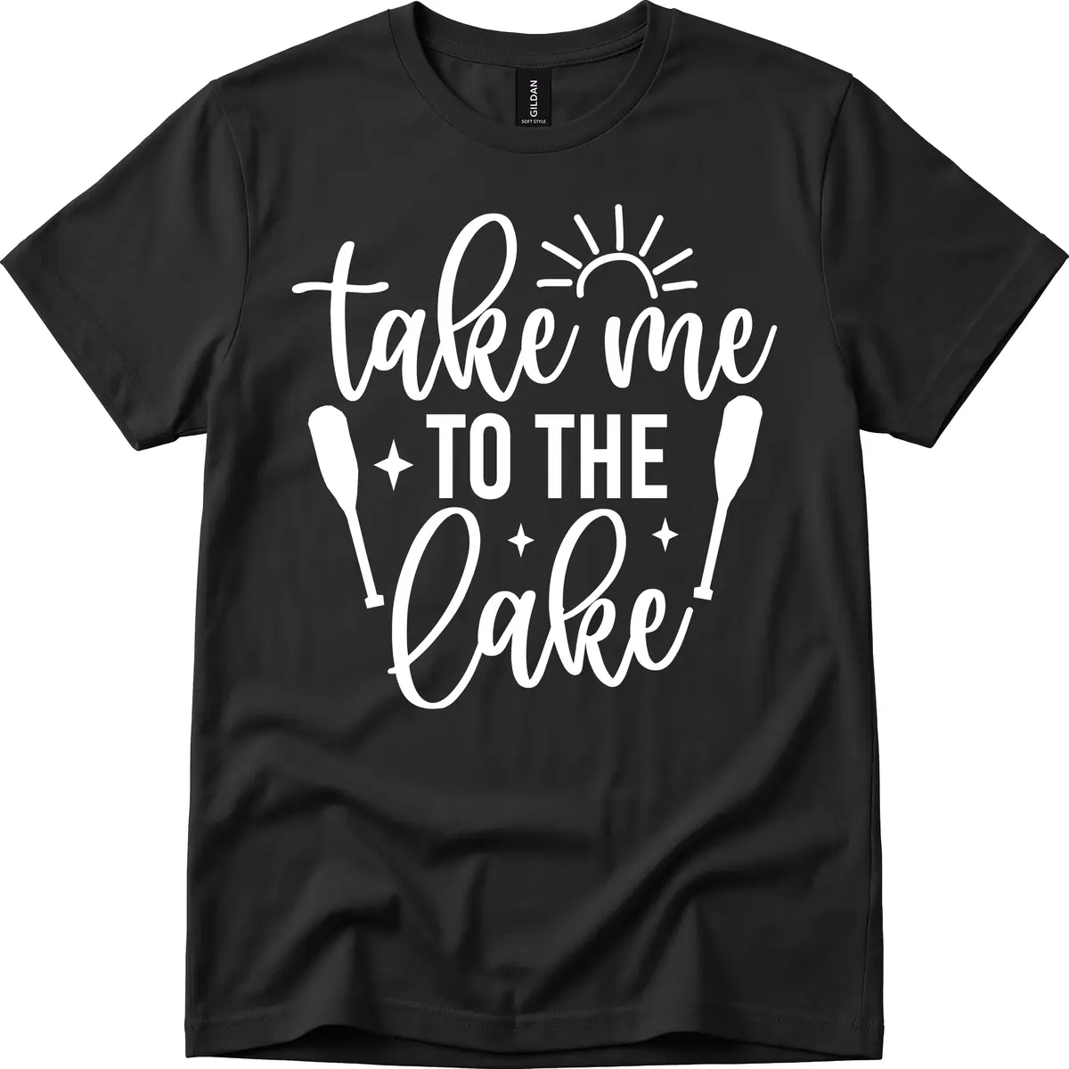 Take Me To The Lake Typography Design T-Shirt in Black