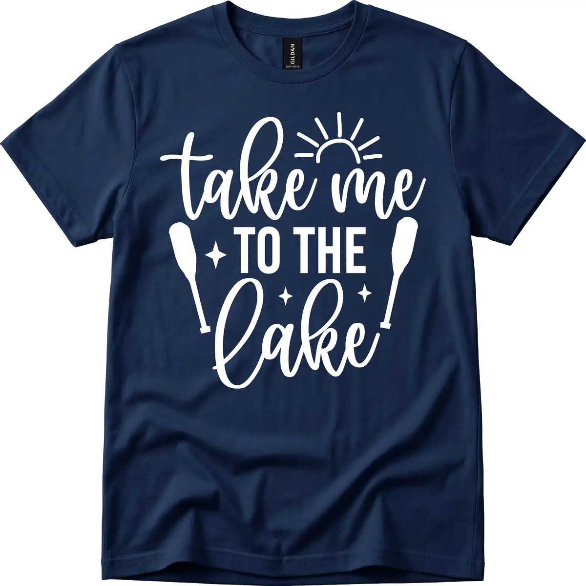 Take Me To The Lake Typography Design T-Shirt in Navy