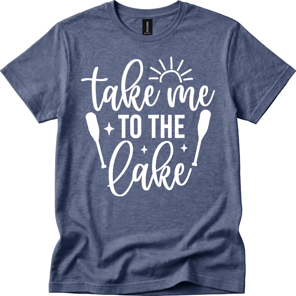 Take Me To The Lake Typography Design T-Shirt in Heather Navy