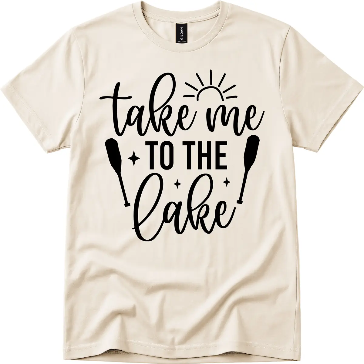 Take Me To The Lake Typography Design T-Shirt in Natural