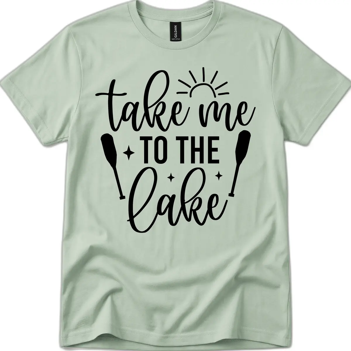 Take Me To The Lake Typography Design T-Shirt in Sage
