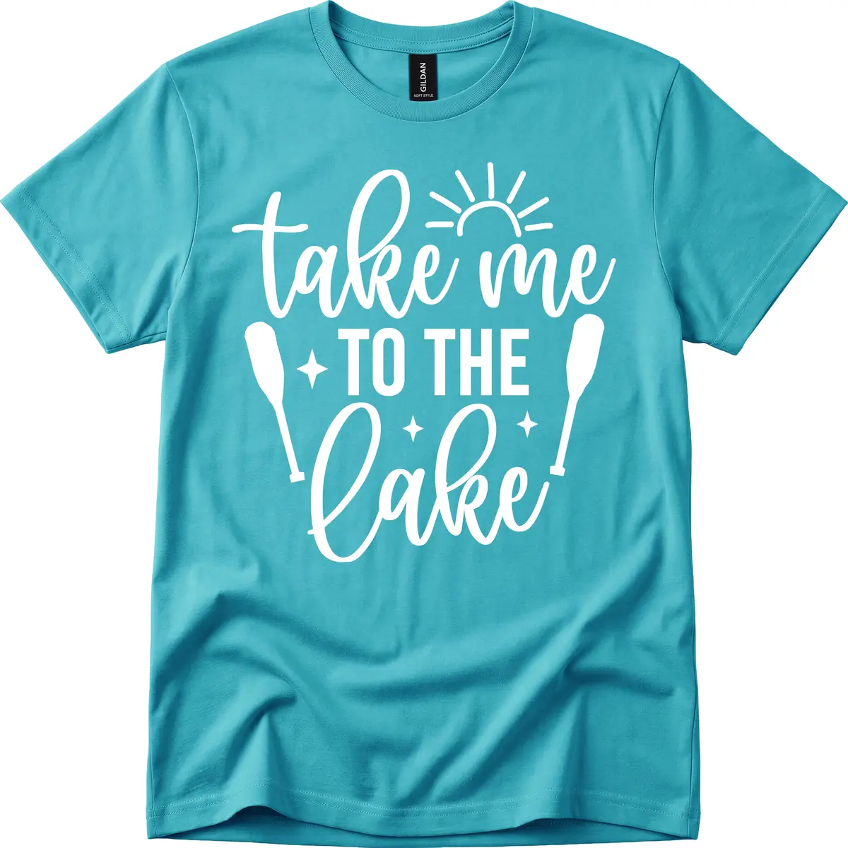 Take Me To The Lake Typography Design T-Shirt in Tropical Blue