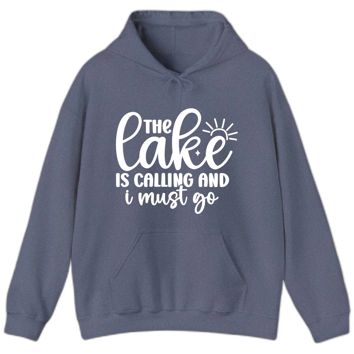 The Lake Is Calling And I Must Go Hoodie in Heather Navy
