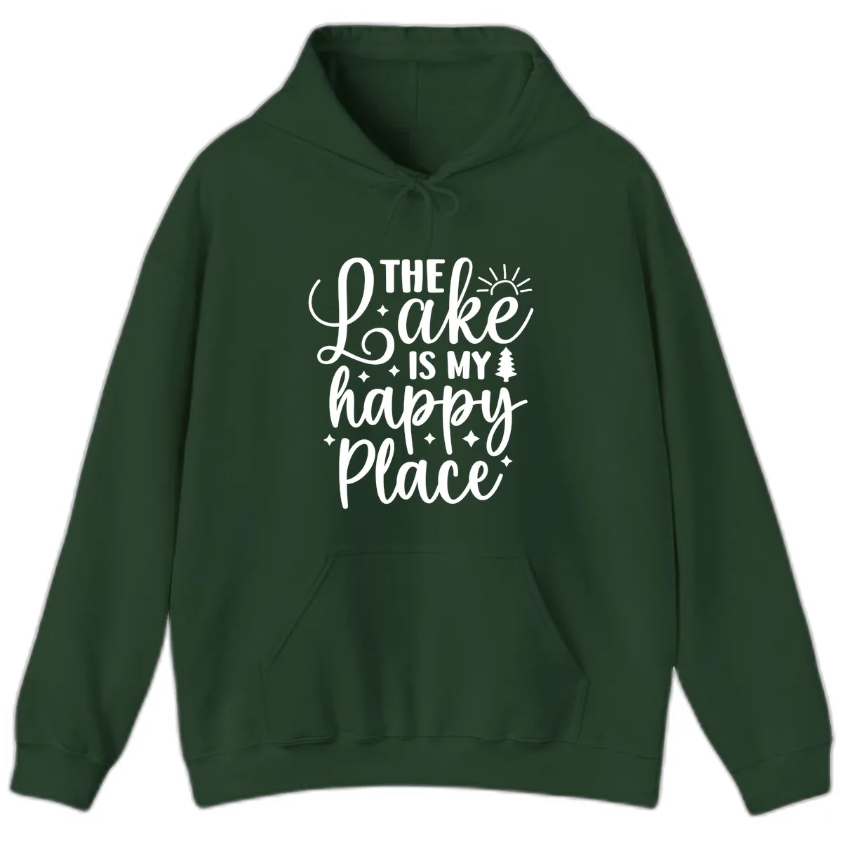 The Lake Is My Happy Place Hoodie in Forest Green