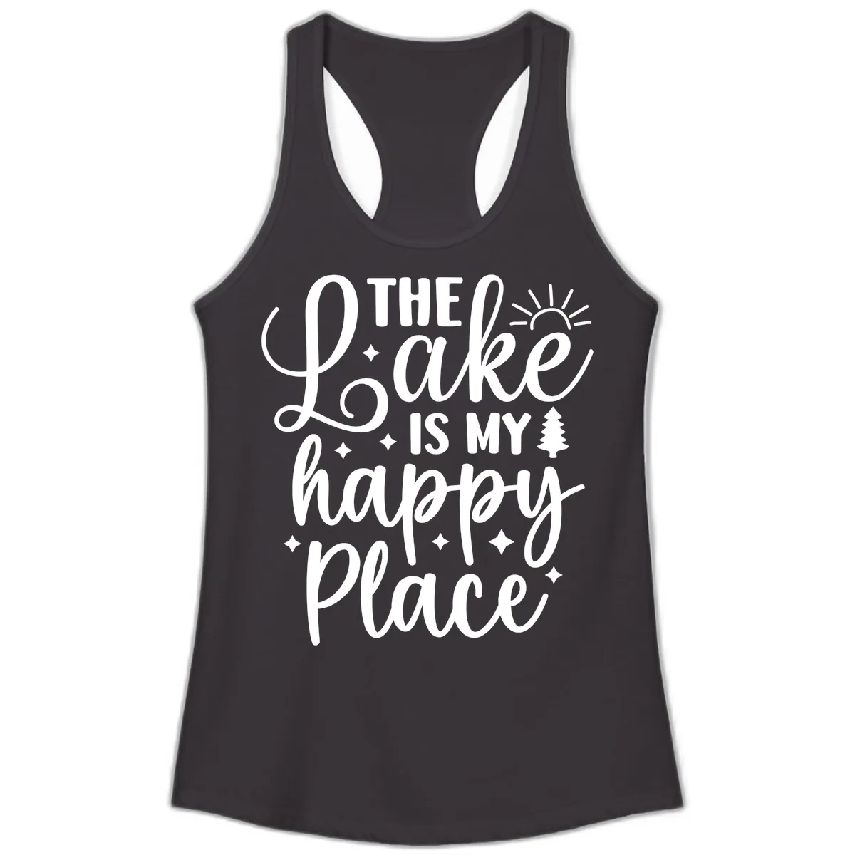 The Lake Is My Happy Place Ladies Tank in Black