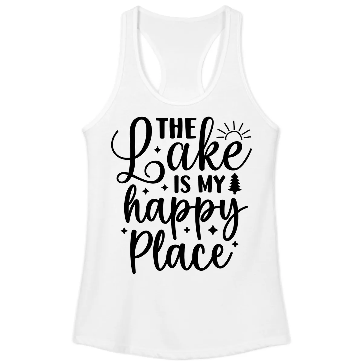 The Lake Is My Happy Place Ladies Tank in White