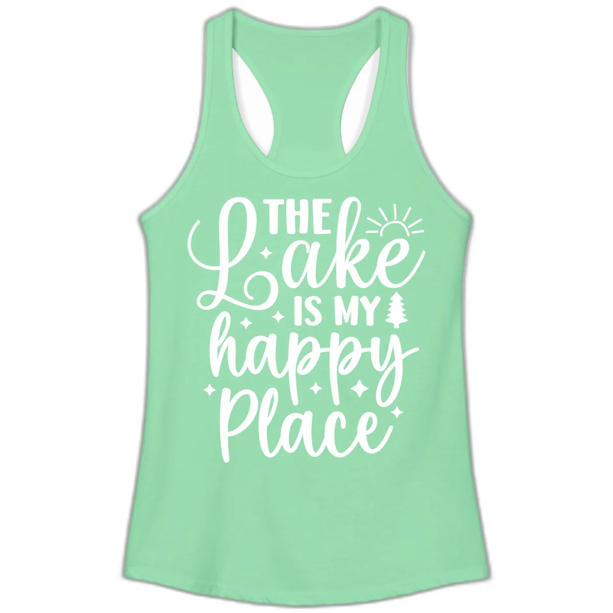 The Lake Is My Happy Place Ladies Tank in Solid Mint