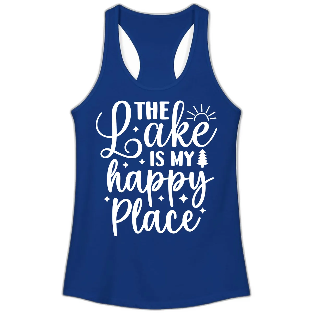 The Lake Is My Happy Place Ladies Tank in Solid Royal