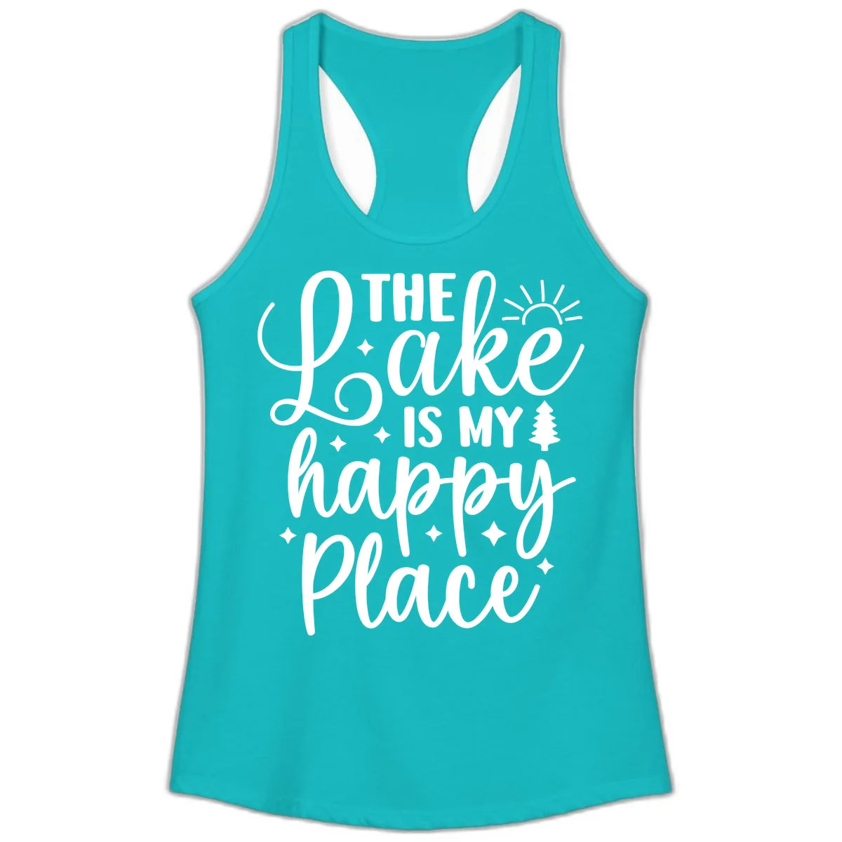 The Lake Is My Happy Place Ladies Tank in Tahiti Blue
