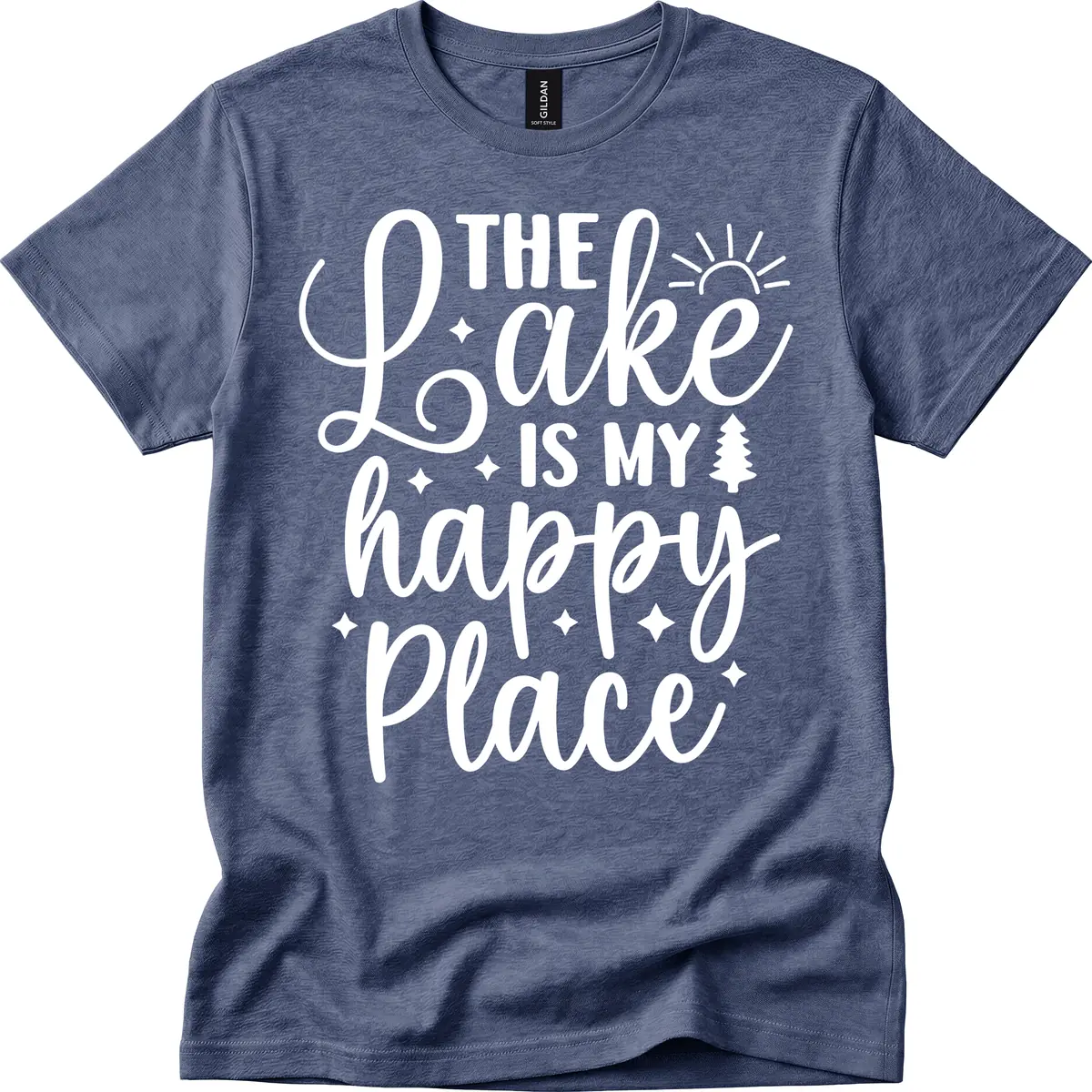 The Lake Is My Happy Place T-Shirt in Heather Navy