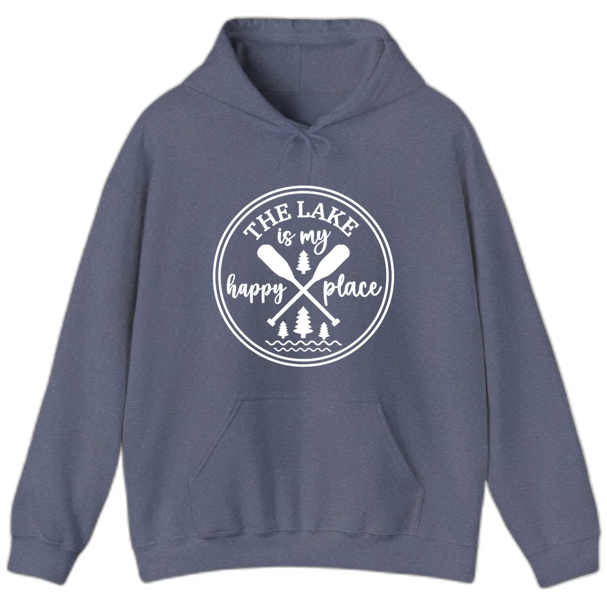 The Lake Is My Happy Place Design Hoodie in Heather Navy