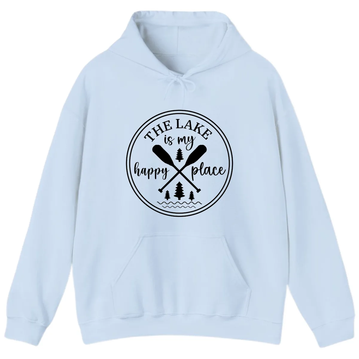 The Lake Is My Happy Place Design Hoodie in Light Blue
