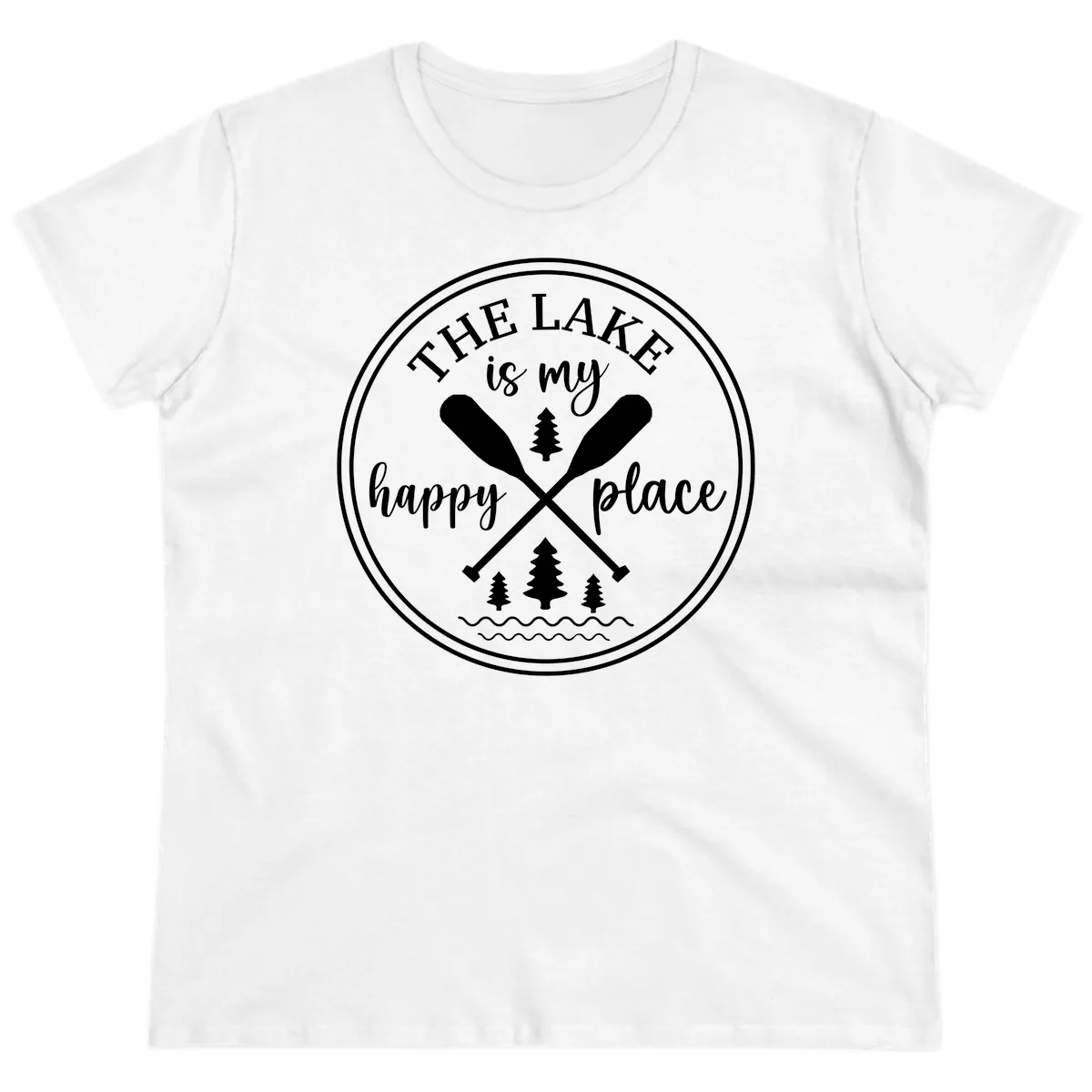 The Lake Is My Happy Place Design Ladies Tee in White