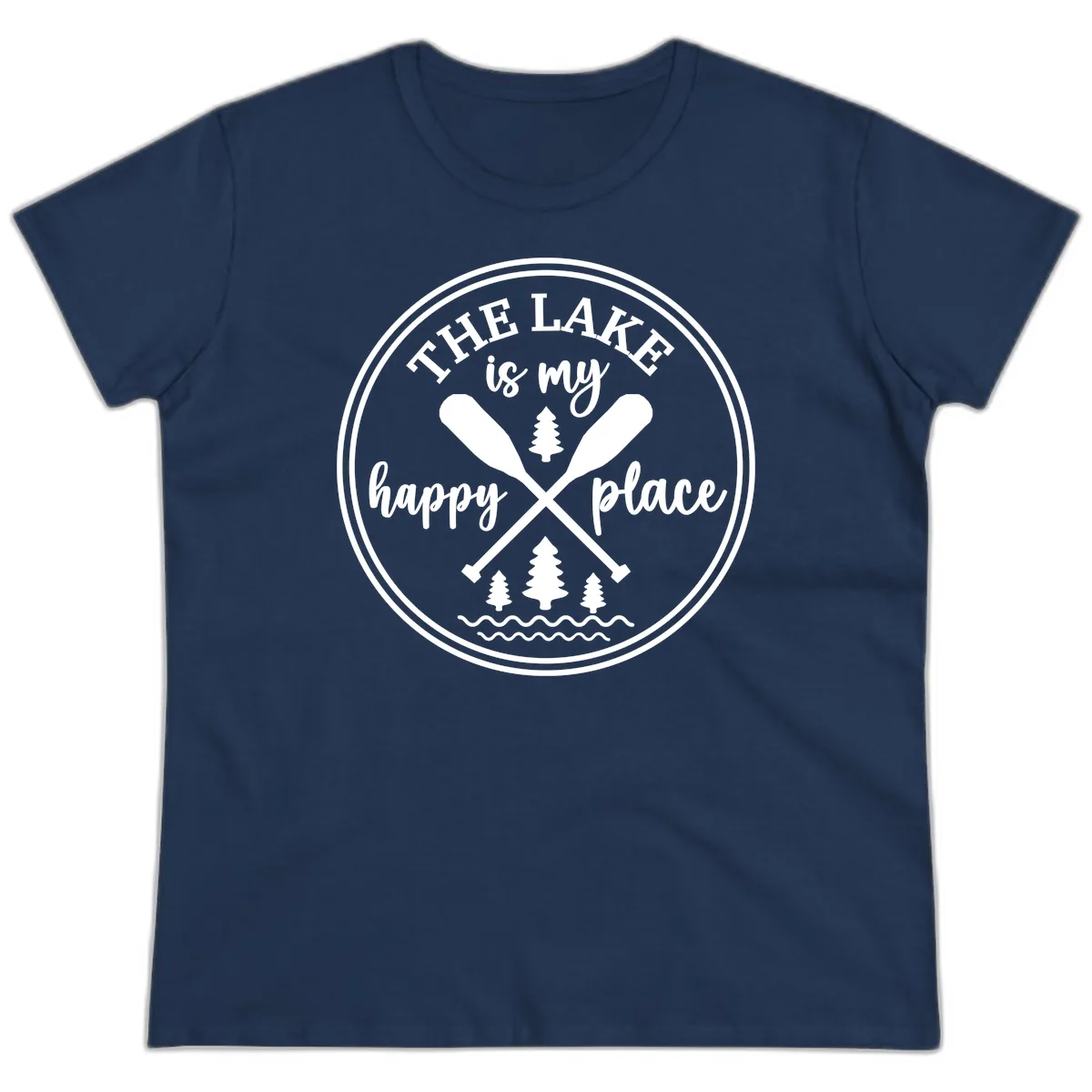 The Lake Is My Happy Place Design Ladies Tee in Navy