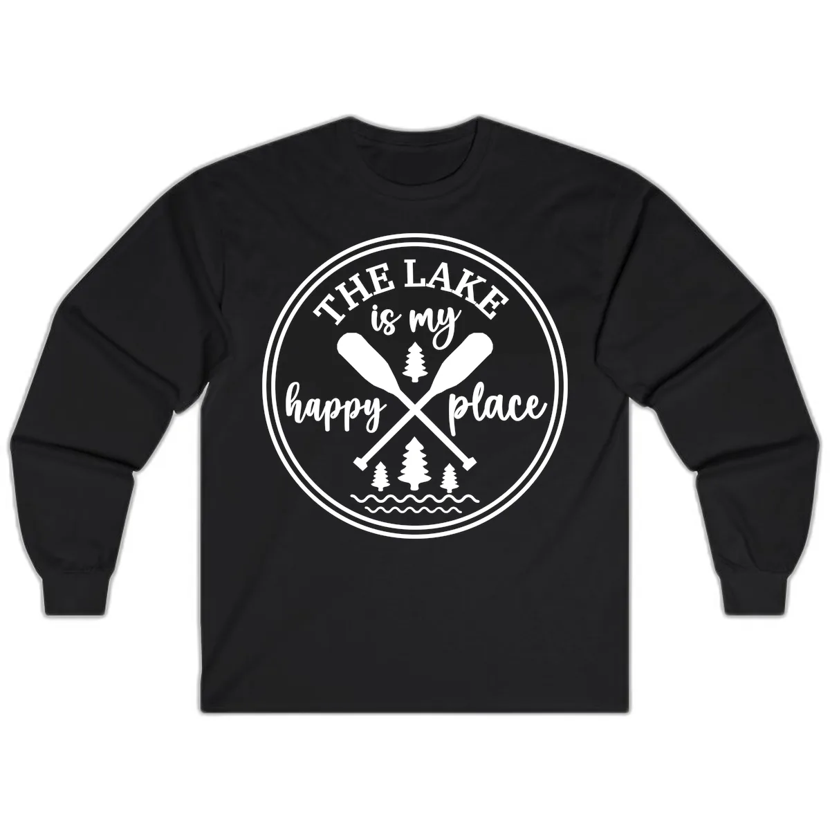 The Lake Is My Happy Place Design Long Sleeve in Black