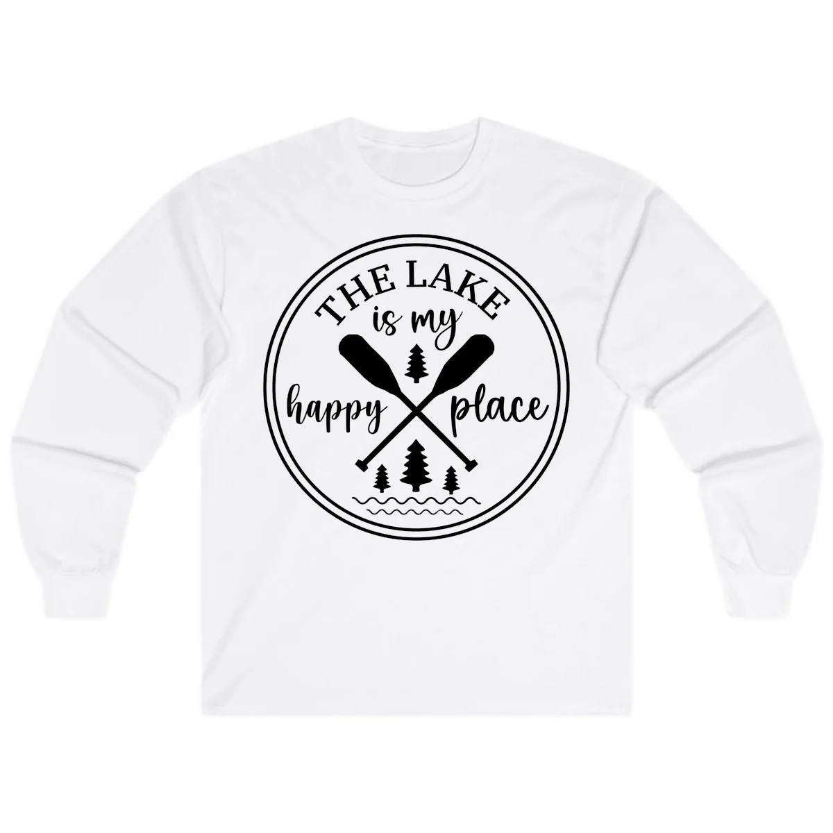 The Lake Is My Happy Place Design Long Sleeve in White