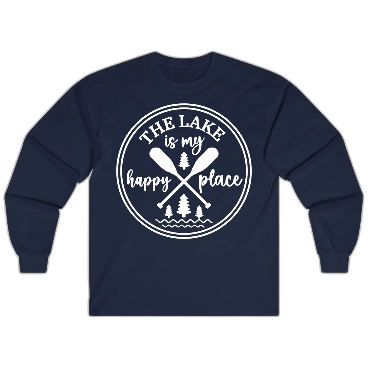 The Lake Is My Happy Place Design Long Sleeve in Navy
