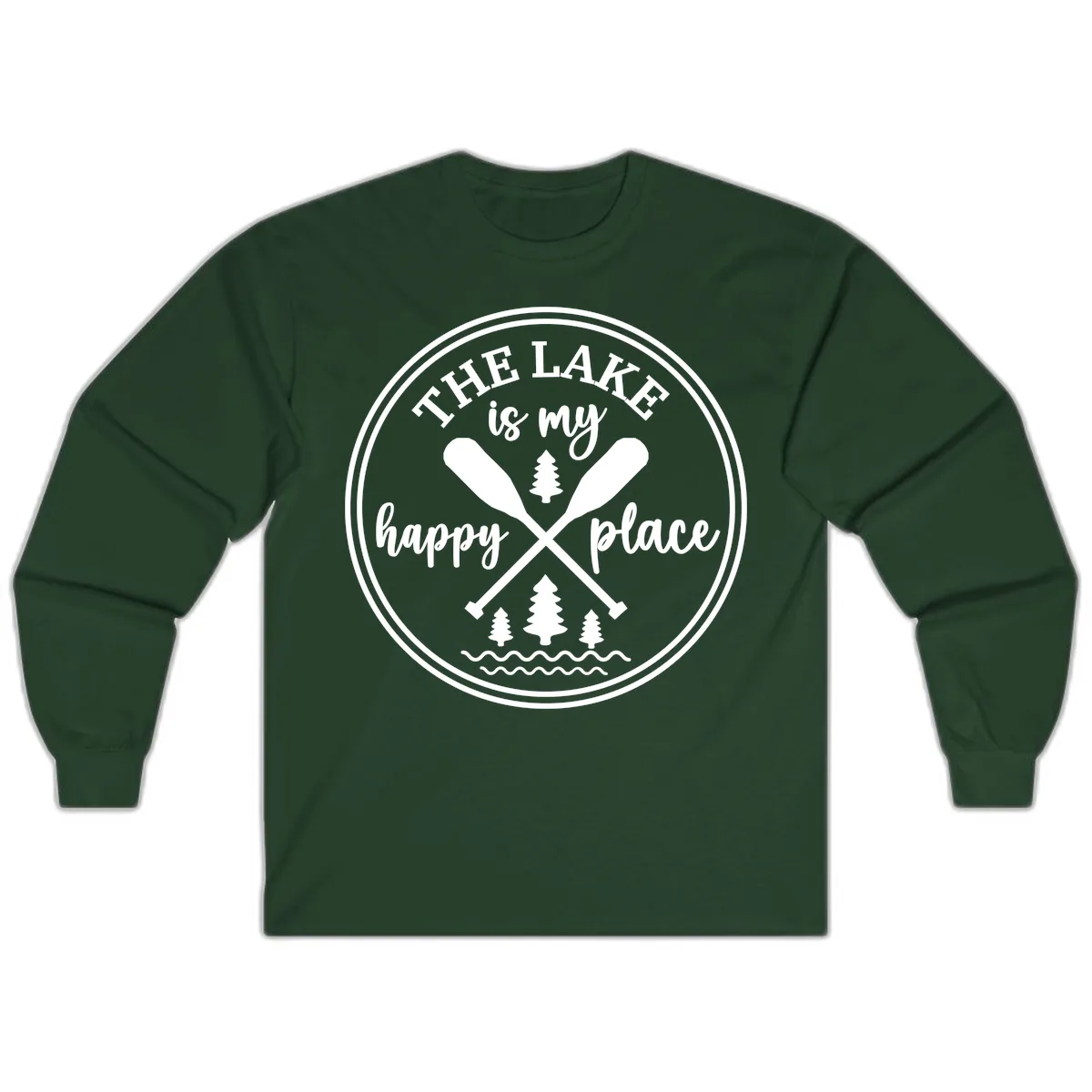 The Lake Is My Happy Place Design Long Sleeve in Forest Green