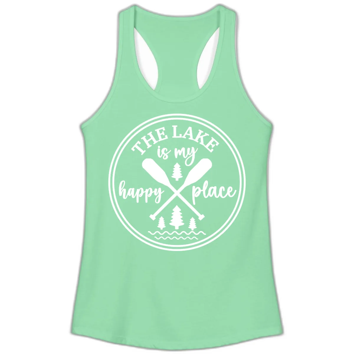 The Lake Is My Happy Place Design Ladies Tank in Solid Mint