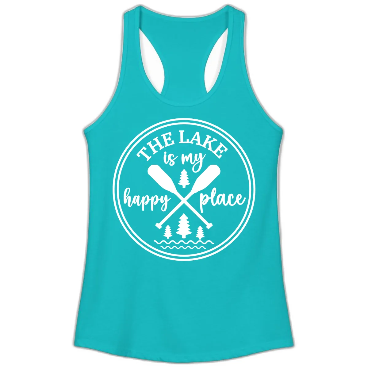 The Lake Is My Happy Place Design Ladies Tank in Tahiti Blue
