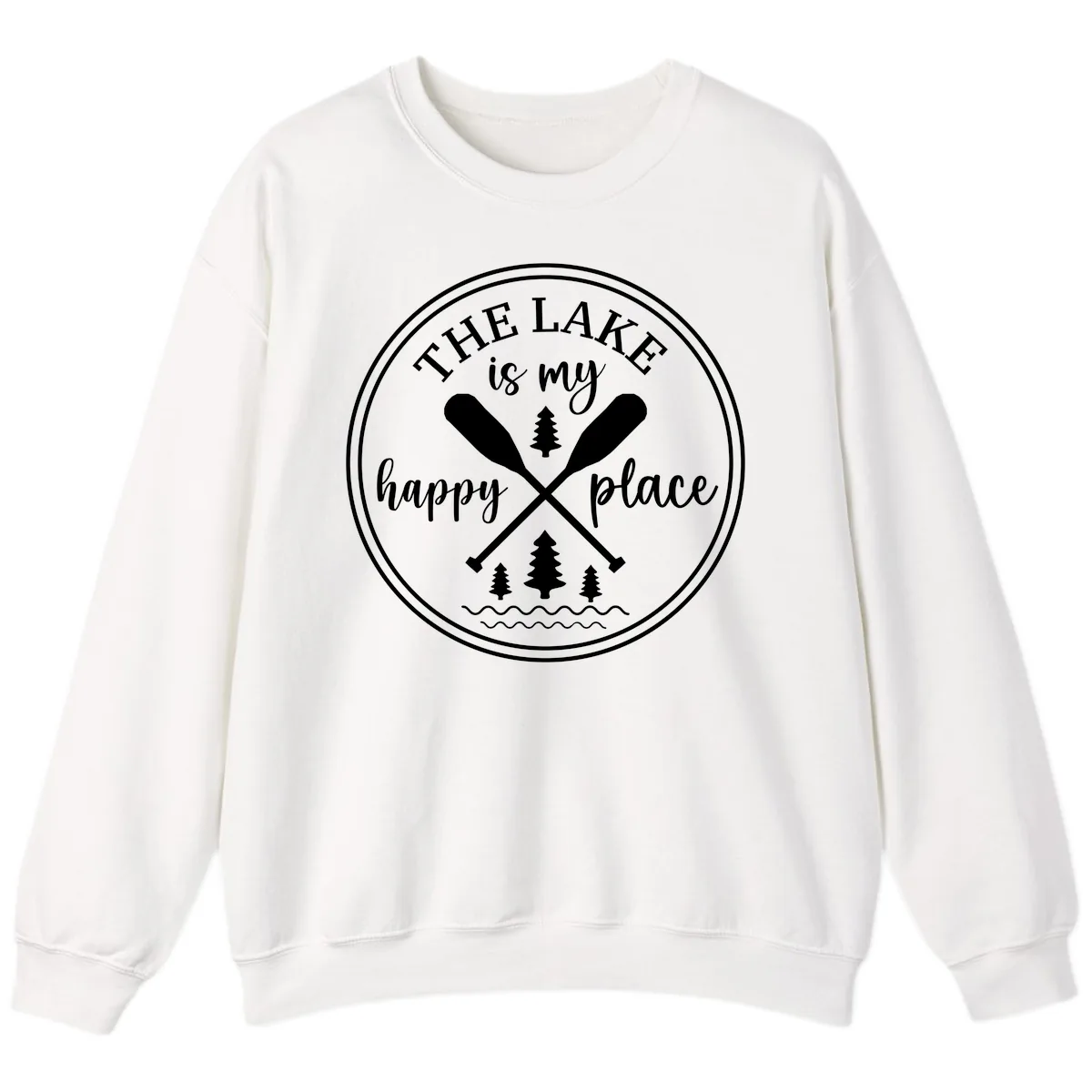 The Lake Is My Happy Place Design Sweatshirt in White