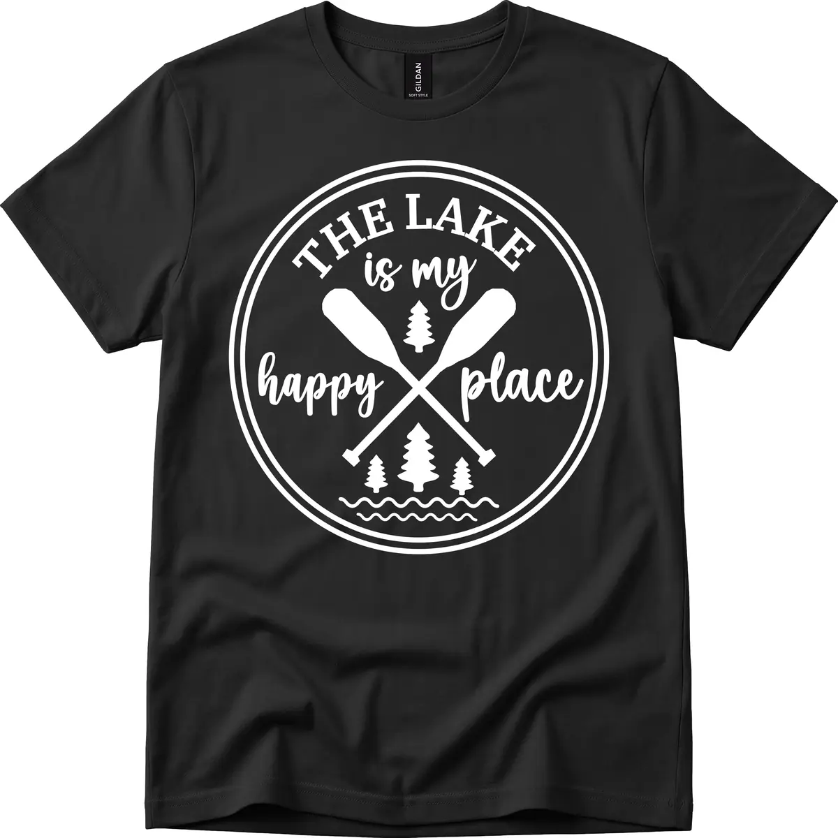 The Lake Is My Happy Place Design T-Shirt in Black