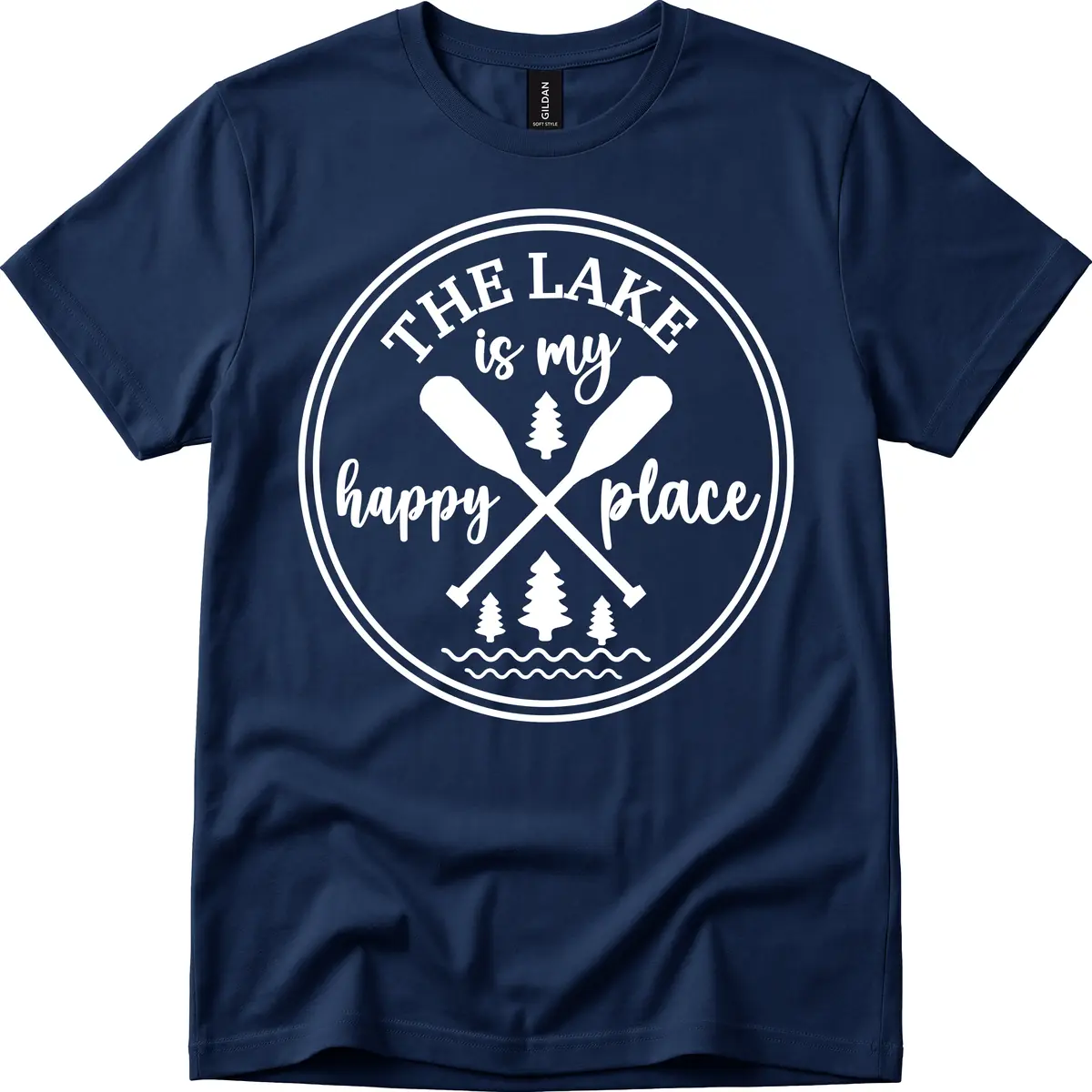 The Lake Is My Happy Place Design T-Shirt in Navy