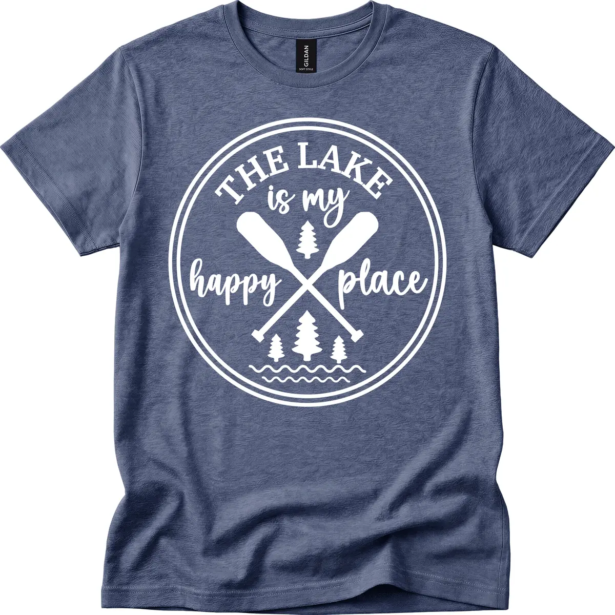 The Lake Is My Happy Place Design T-Shirt in Heather Navy