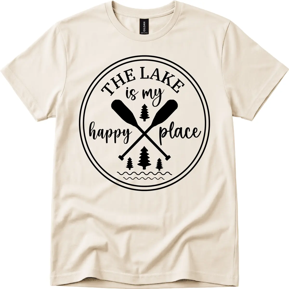 The Lake Is My Happy Place Design T-Shirt in Natural