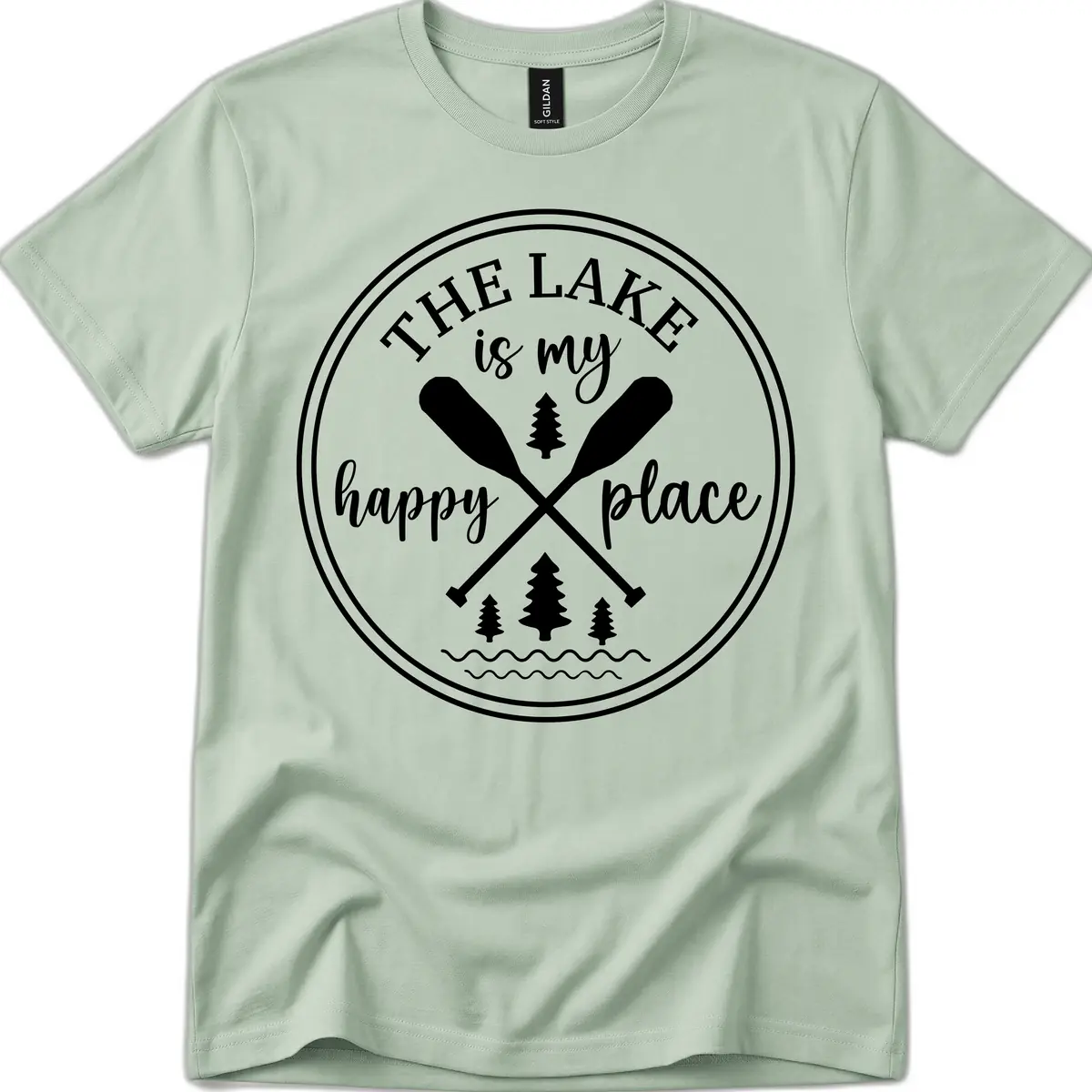 The Lake Is My Happy Place Design T-Shirt in Sage