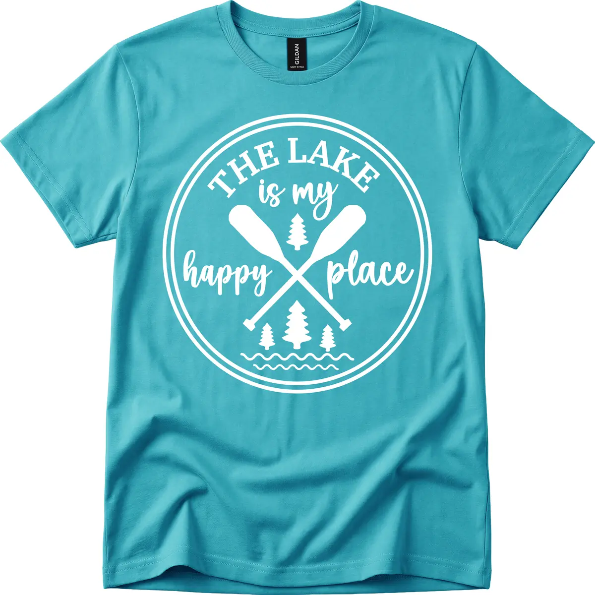The Lake Is My Happy Place Design T-Shirt in Tropical Blue