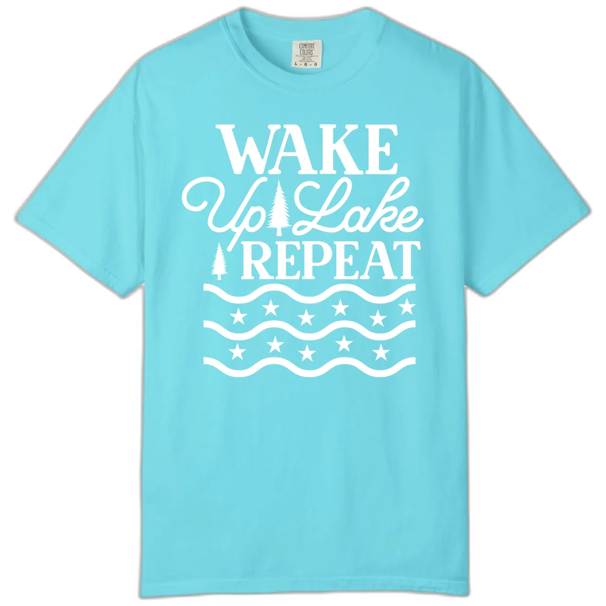 Wake Up Lake Repeat Lifestyle Design Comfort Color in Lagoon Blue