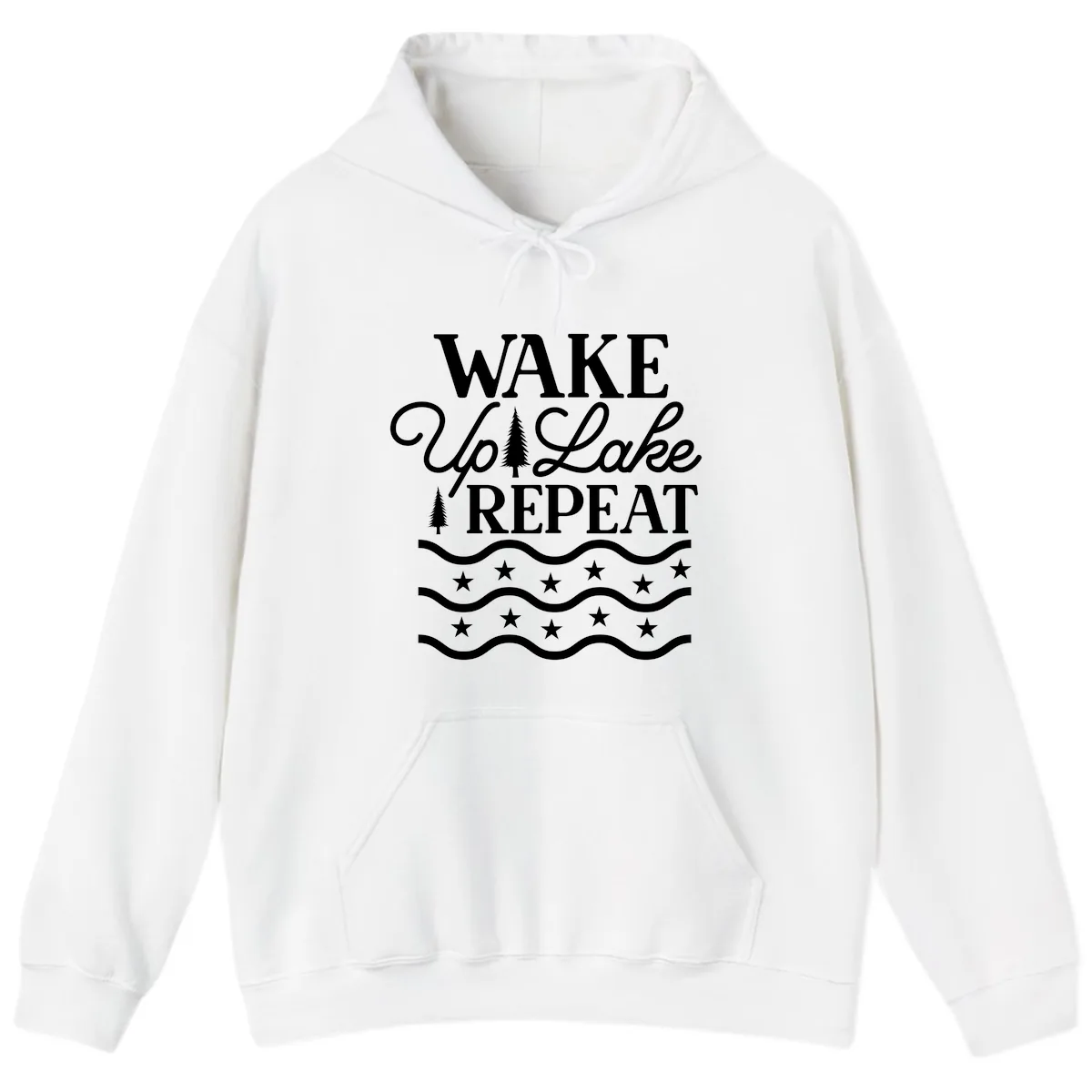 Wake Up Lake Repeat Lifestyle Design Hoodie in White
