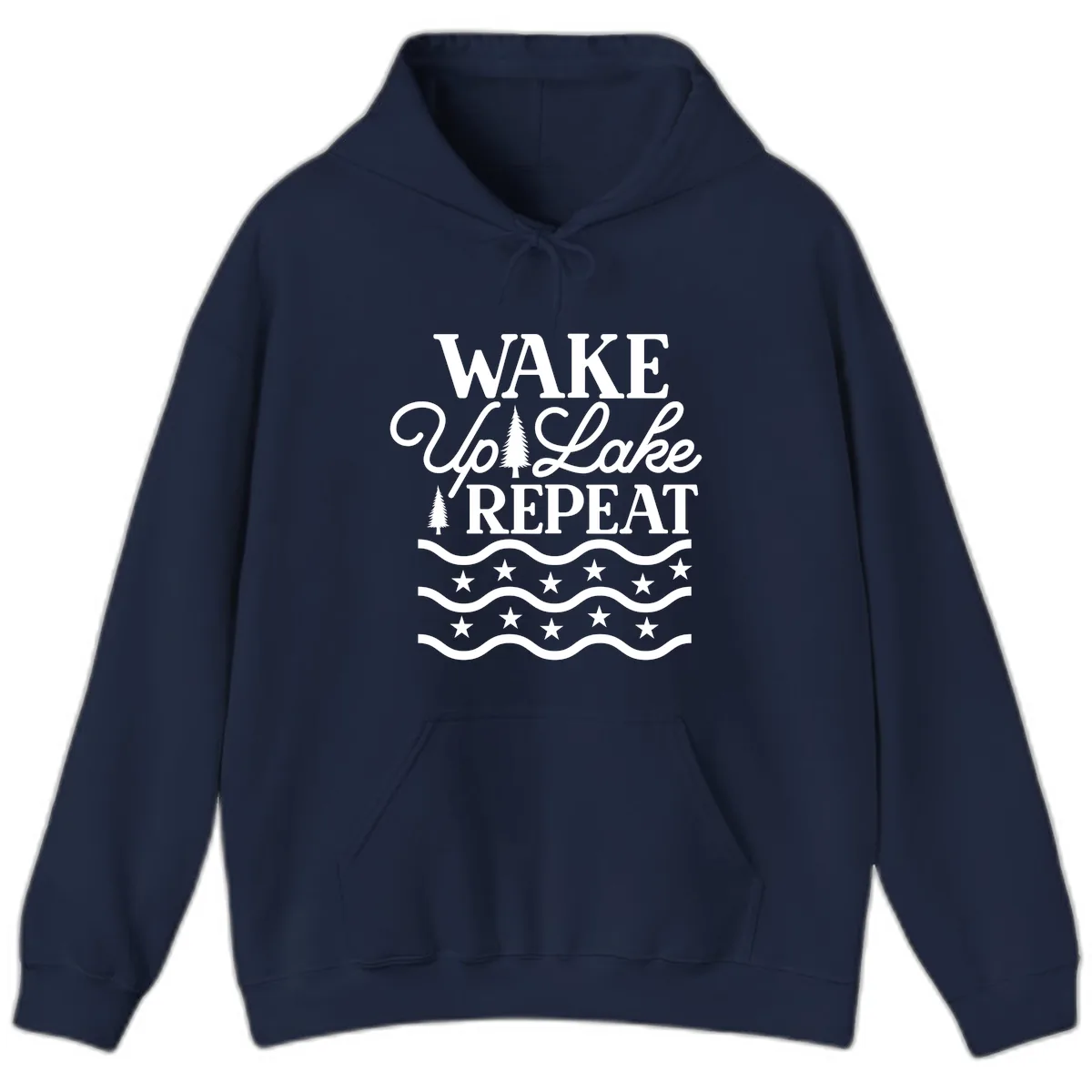 Wake Up Lake Repeat Lifestyle Design Hoodie in Navy