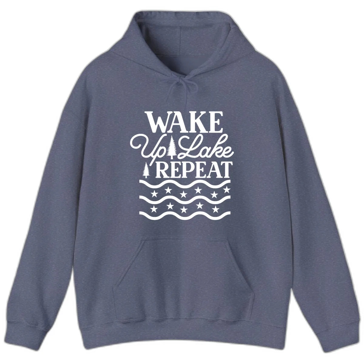 Wake Up Lake Repeat Lifestyle Design Hoodie in Heather Navy