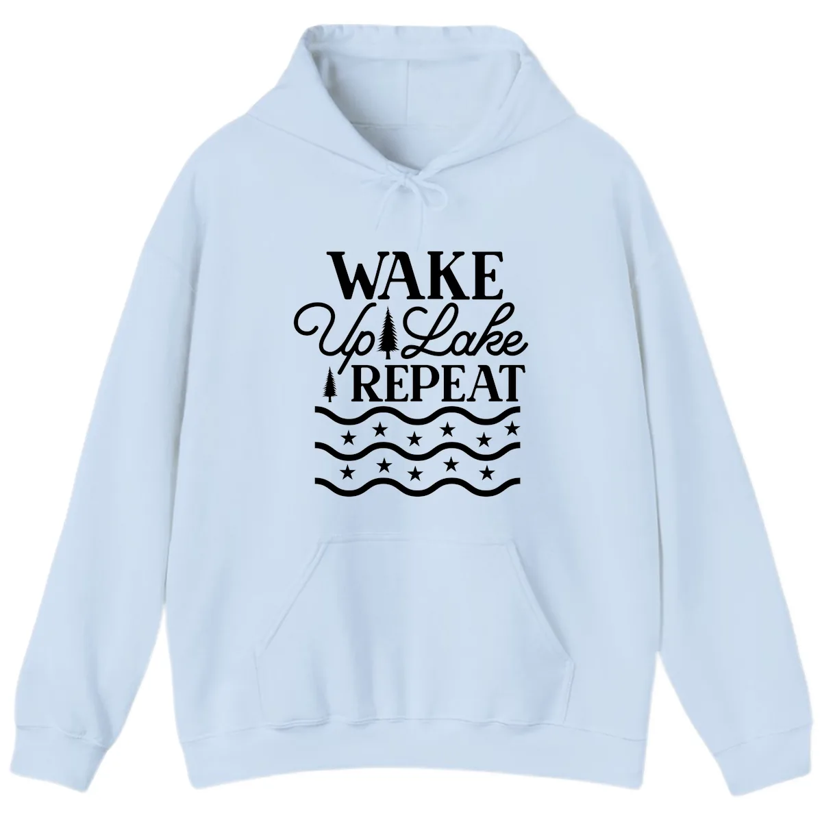 Wake Up Lake Repeat Lifestyle Design Hoodie in Light Blue