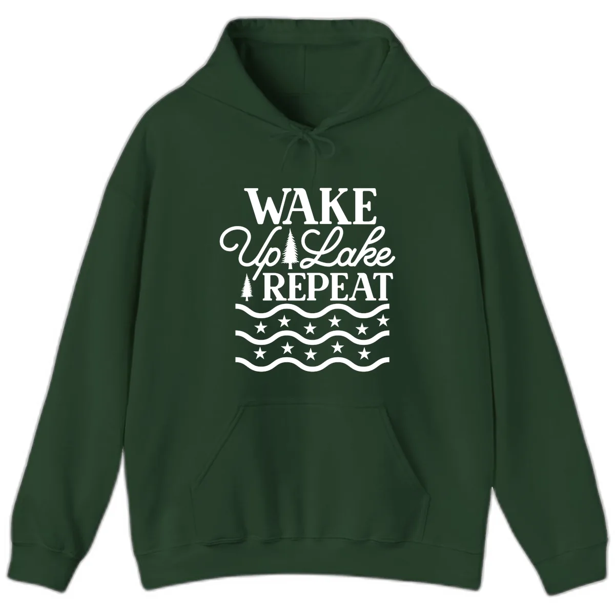 Wake Up Lake Repeat Lifestyle Design Hoodie in Forest Green